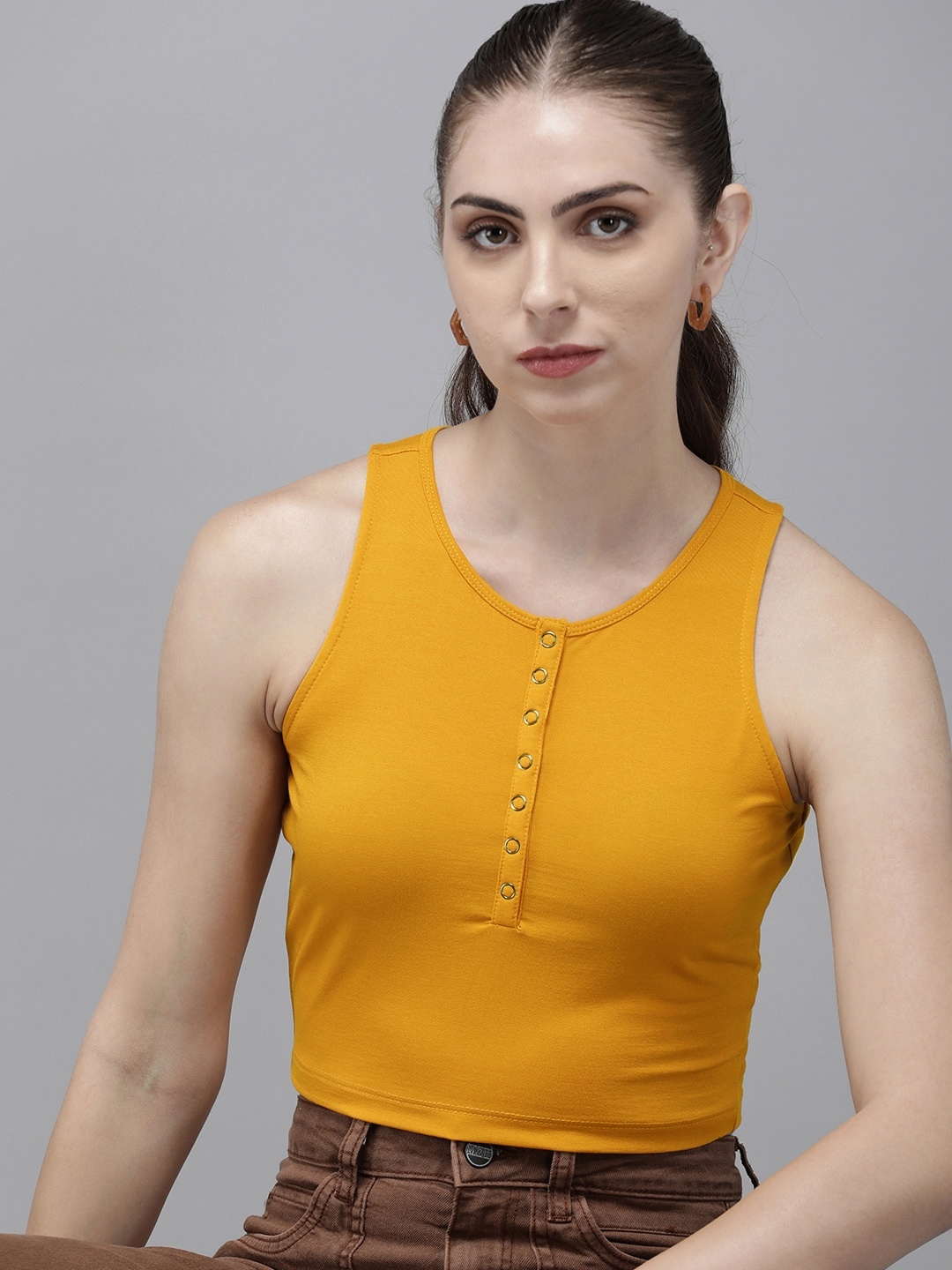 

The Roadster Life Co. Slim Fit Crop Top, Mustard