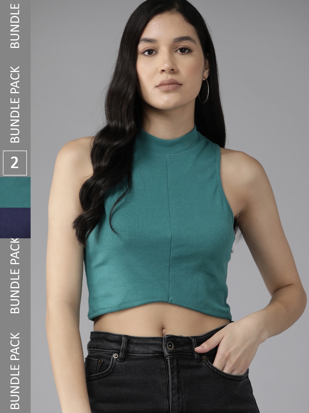 

The Roadster Lifestyle Co. Women Pack of 2 Crop Tops, Navy blue
