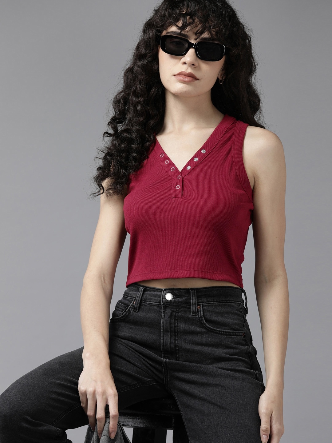 

The Roadster Lifestyle Co. Ribbed Crop Tank Top, Maroon