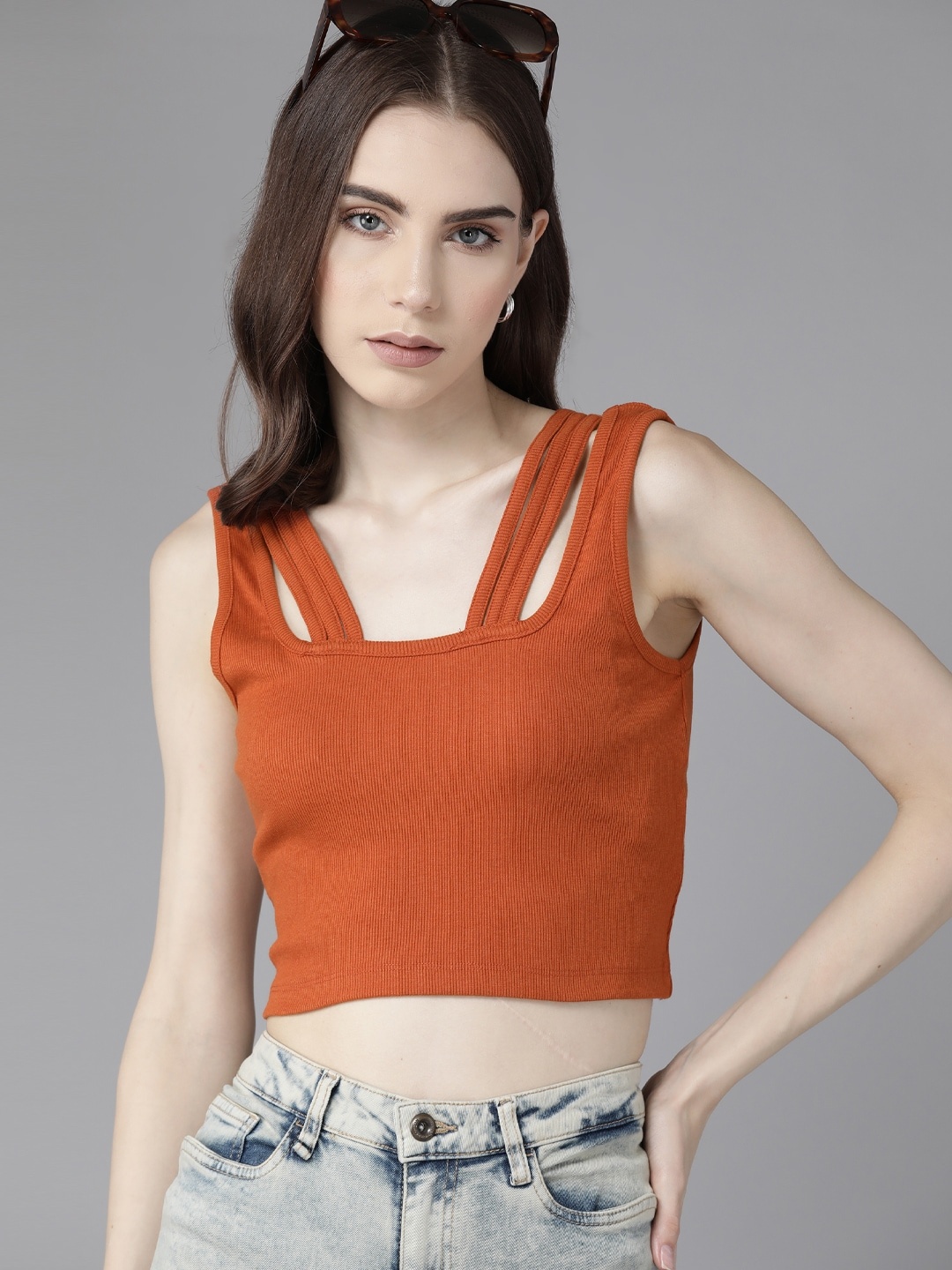 

The Roadster Lifestyle Co. Ribbed Double Strap Crop Top, Rust