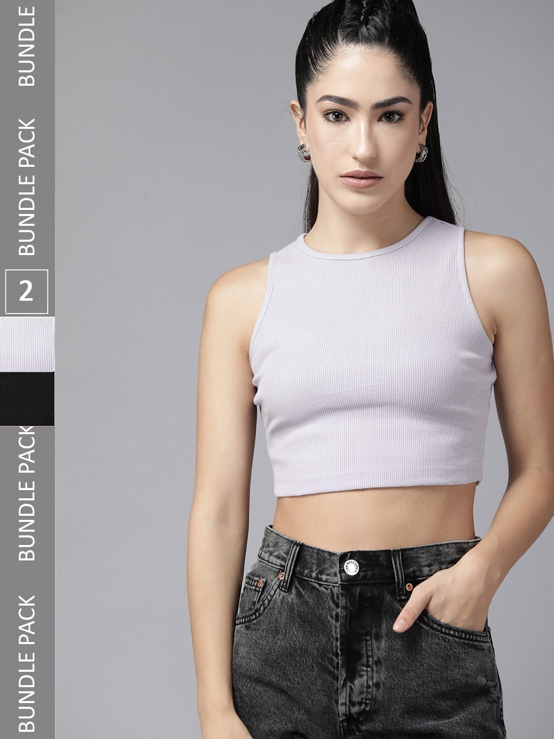 

The Roadster Lifestyle Co. Pack Of 2 Ribbed Tank Crop Top, Lavender