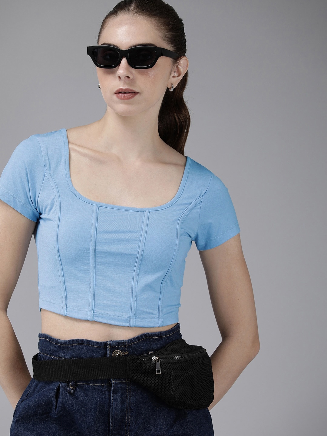 

Roadster Crop Fitted Top, Blue