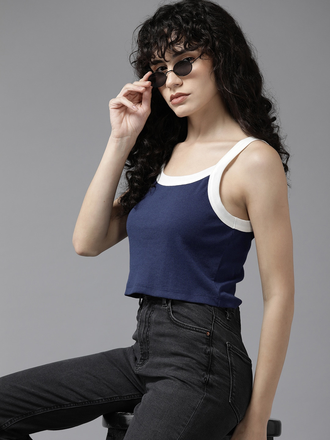 

The Roadster Lifestyle Co. Ribbed Crop Top, Navy blue