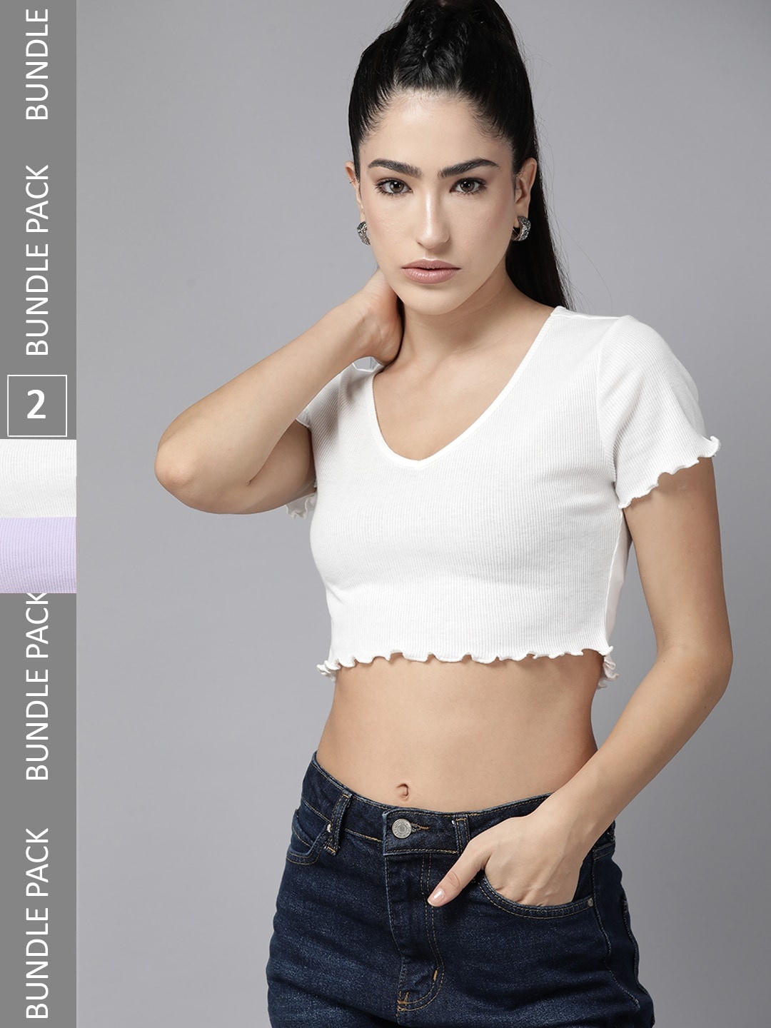 

The Roadster Lifestyle Co. Pack Of 2 V-Neck Fitted Crop Top, Lavender