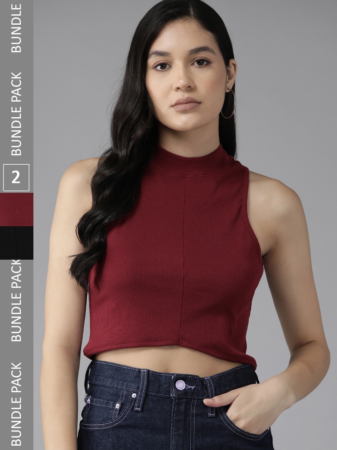 

The Roadster Lifestyle Co. Women Pack of 2 Crop Tops, Maroon