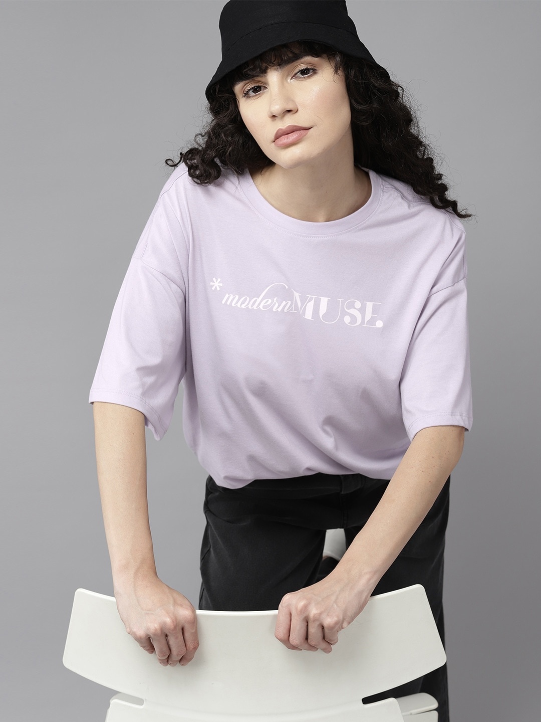

The Roadster Lifestyle Co. Typography Printed Oversized T-shirt, Lavender