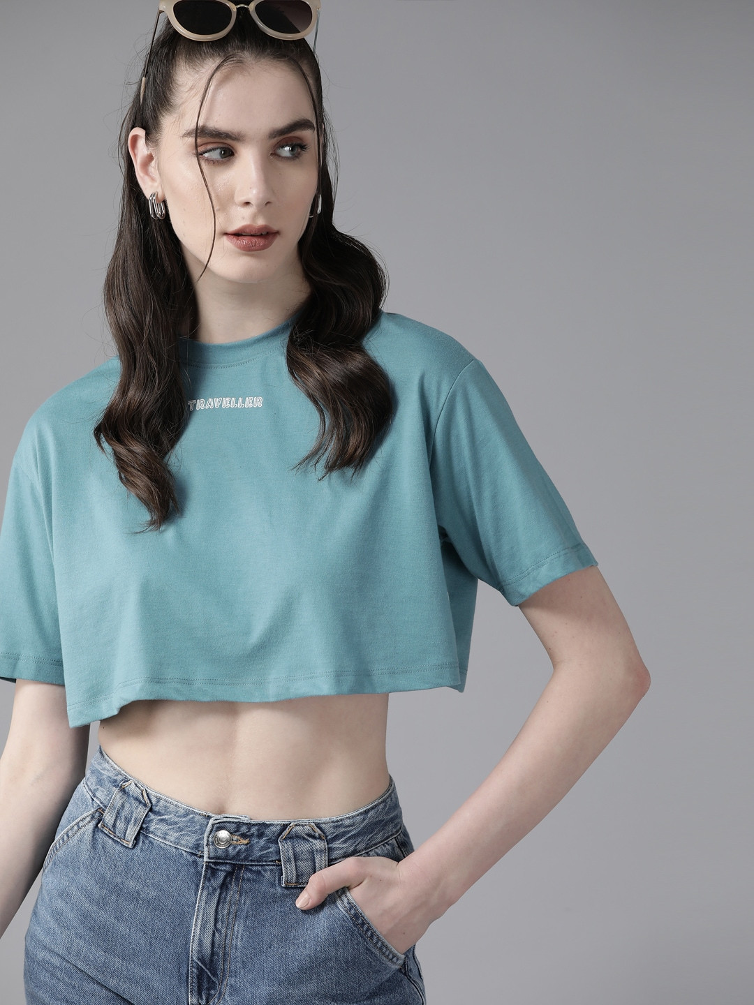 

The Roadster Lifestyle Co. Typography Printed Drop-Shoulder Sleeves Boxy T-shirt, Blue