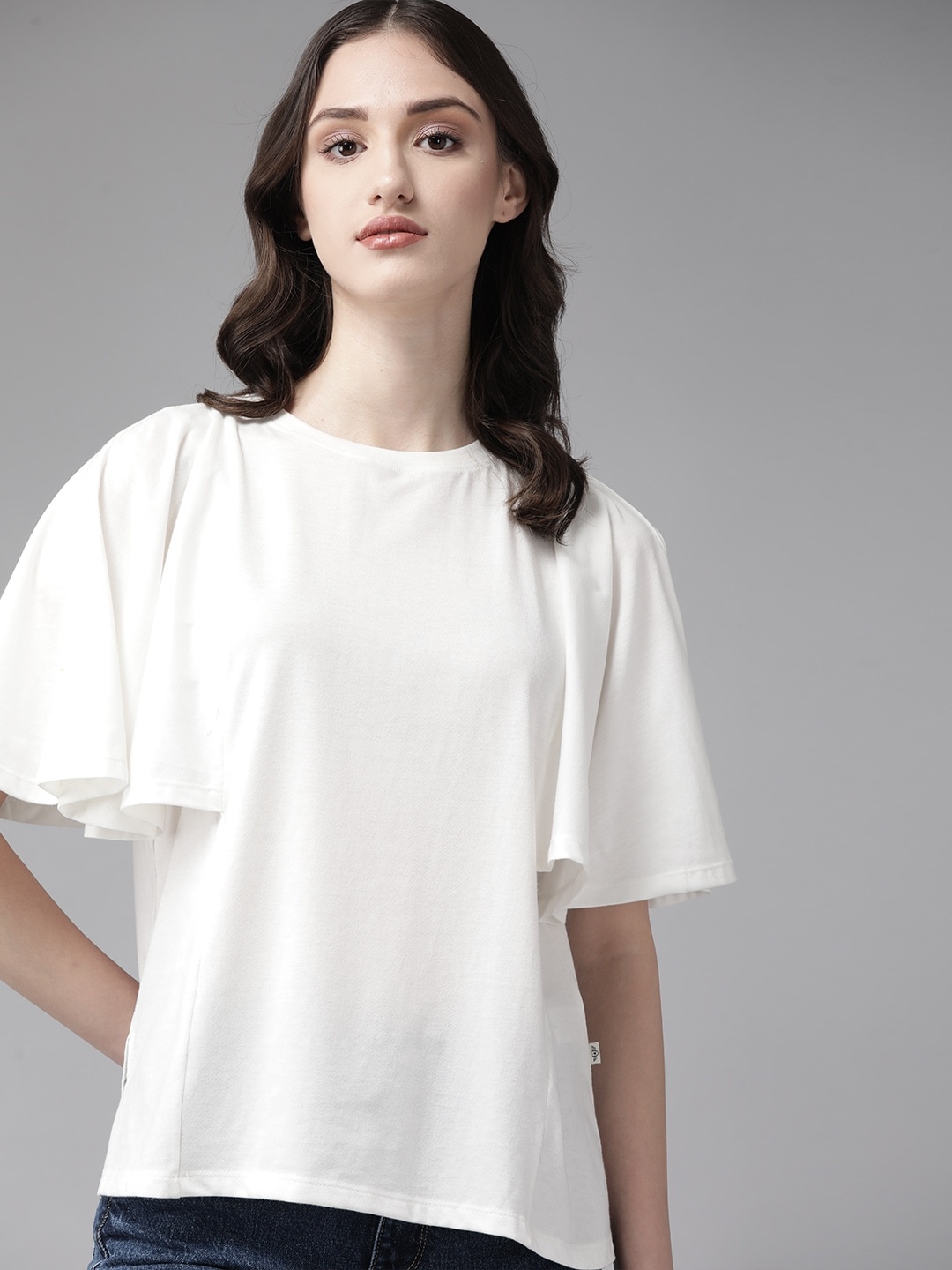 

The Roadster Lifestyle Co. Boxy Fit Flutter Sleeves T-shirt, White