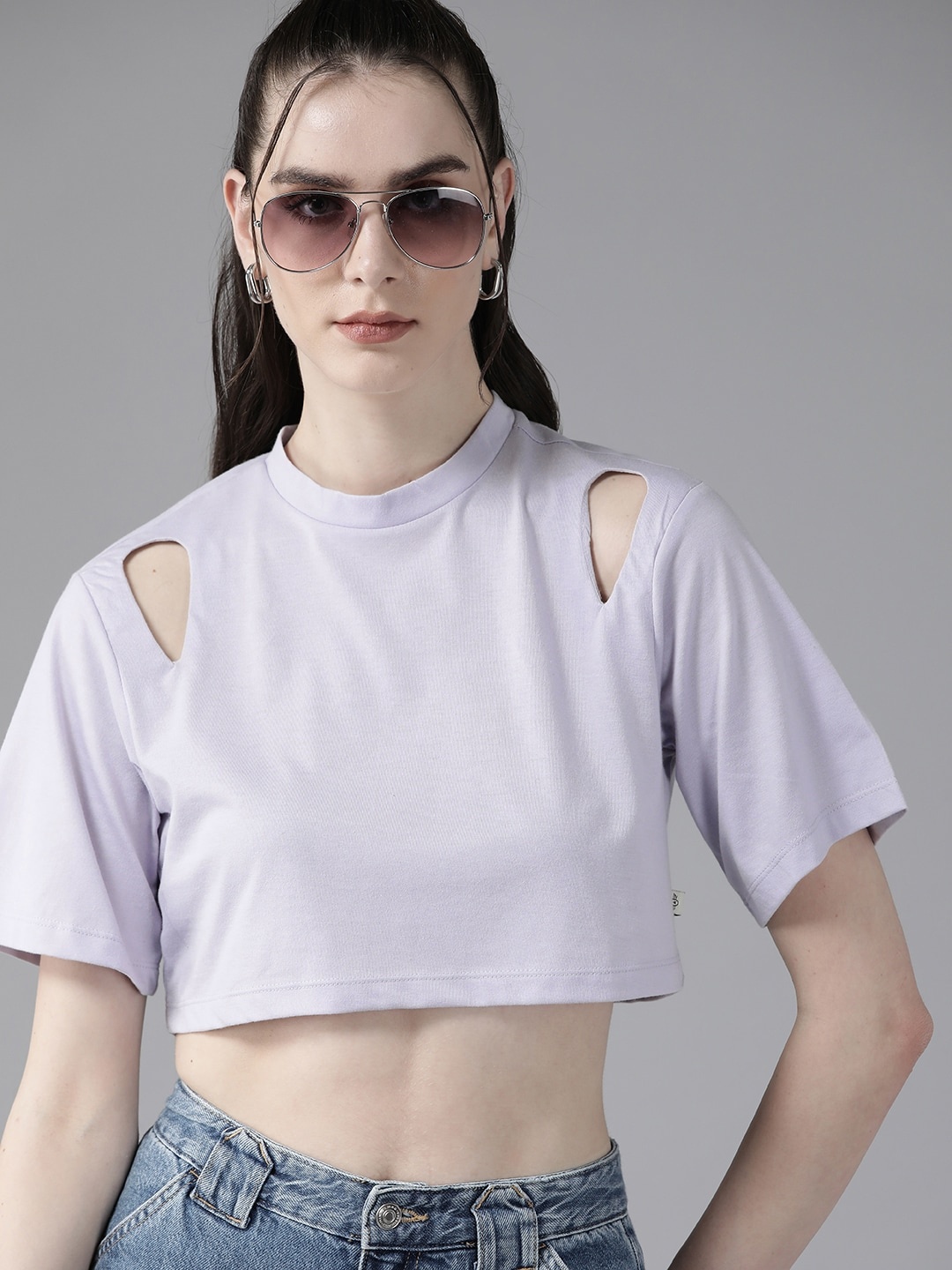 

The Roadster Lifestyle Co. Cut Outs Crop T-shirt, Lavender