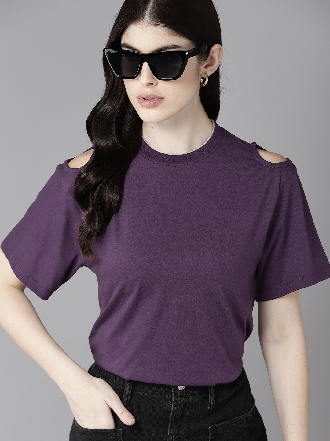 

The Roadster Lifestyle Co. Cold-shoulder T-shirt, Purple