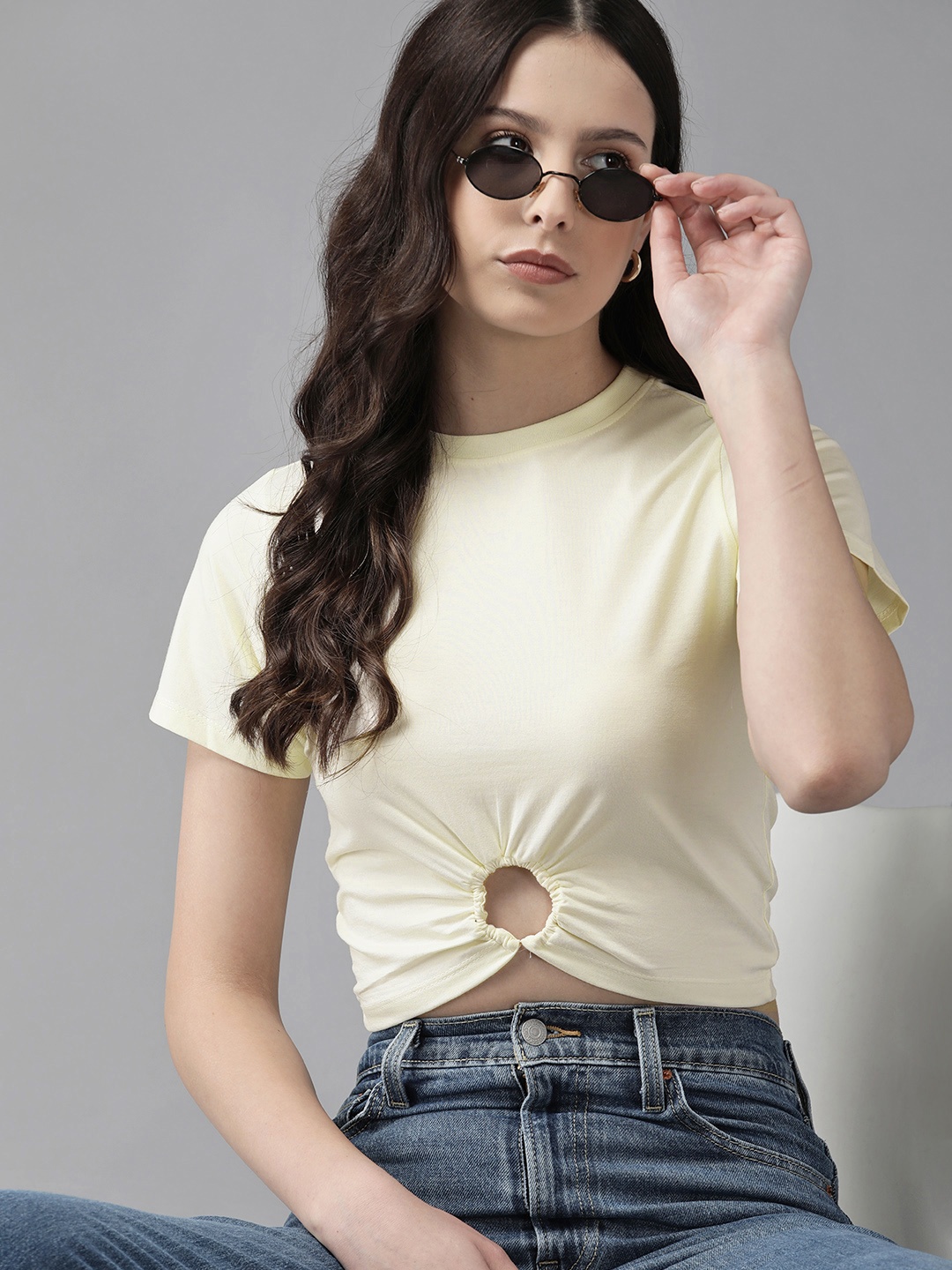 

The Roadster Lifestyle Co. Metal Ring Detail Crop T-shirt, Cream