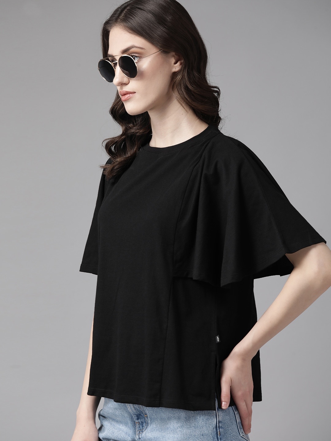 

The Roadster Lifestyle Co. Boxy Fit Flutter Sleeves T-shirt, Black