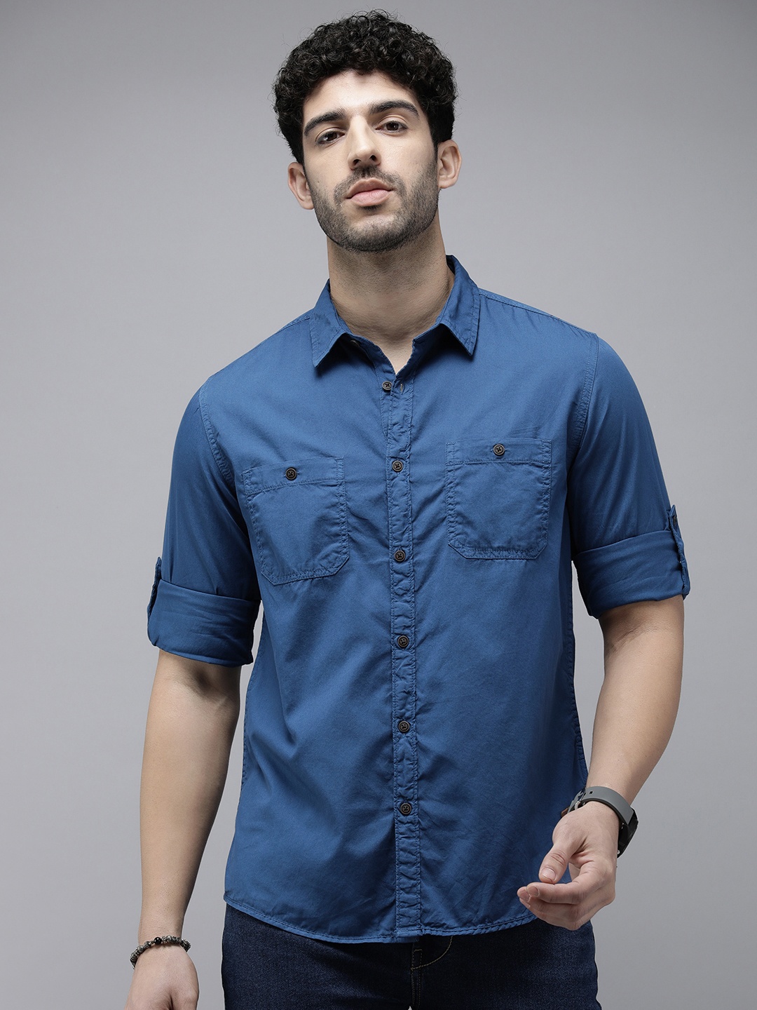 

The Roadster Life Co. Pure Cotton Casual Shirt, Blue