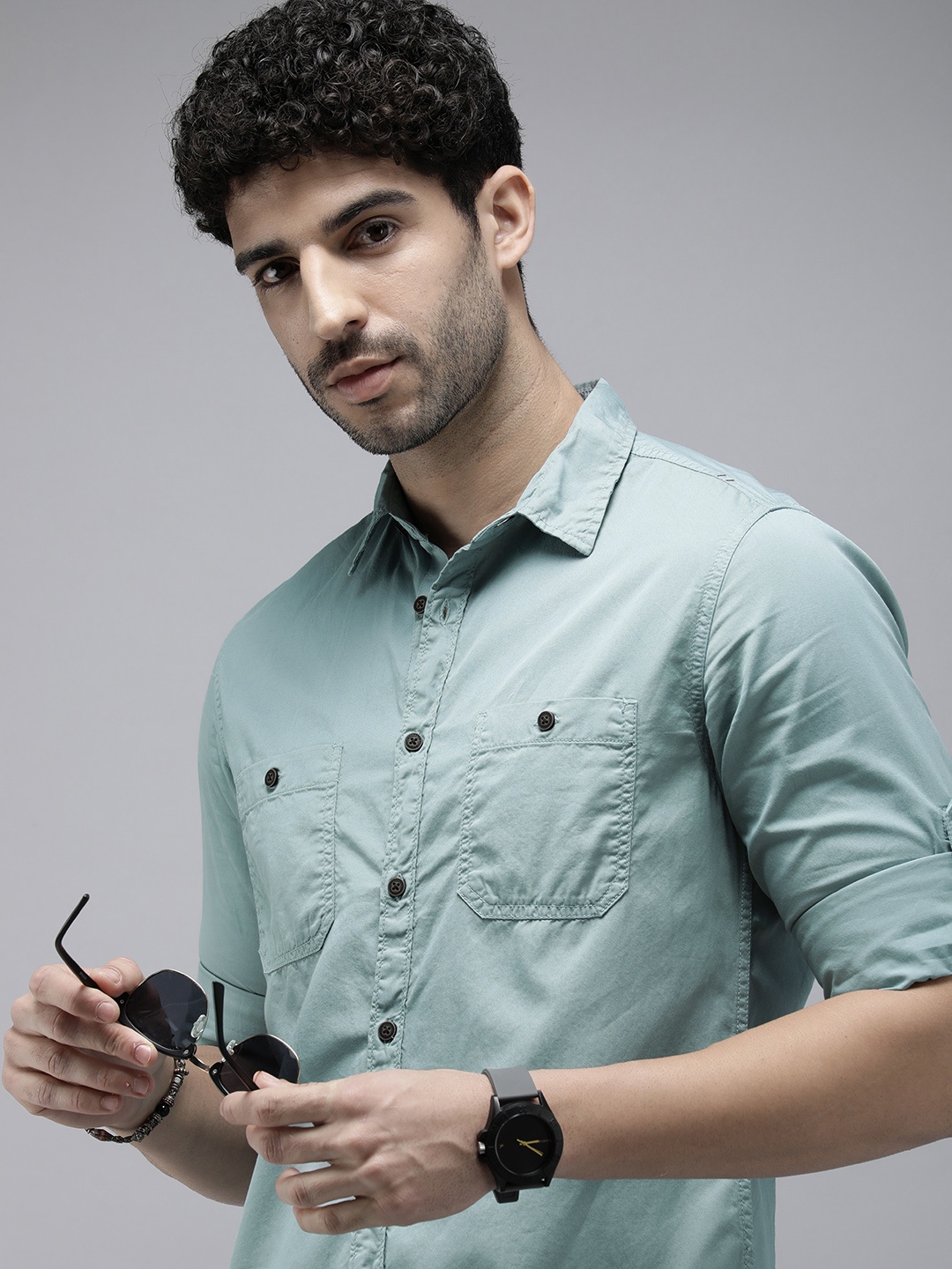 

The Roadster Life Co. Pure Cotton Casual Shirt, Green