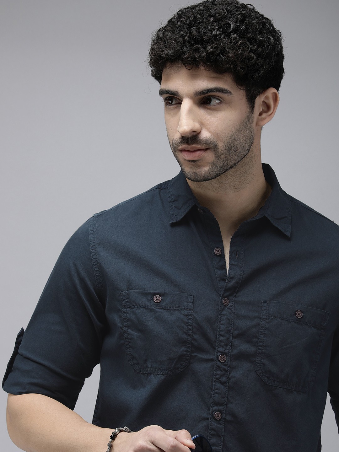 

The Roadster Life Co. Pure Cotton Casual Shirt, Navy blue