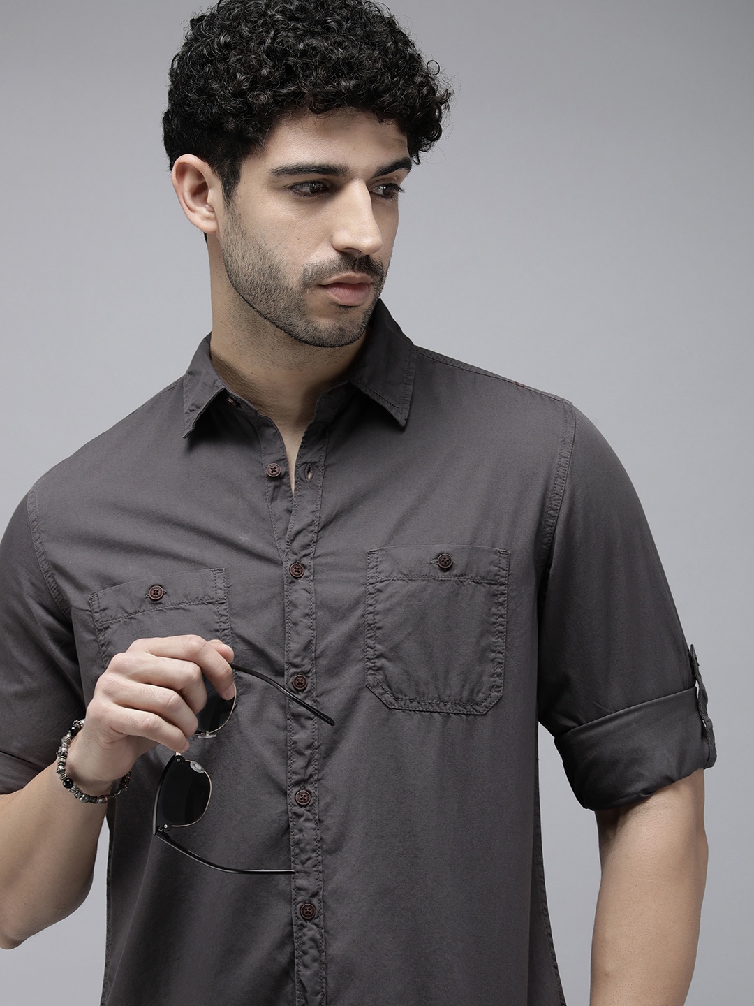 

The Roadster Life Co. Pure Cotton Casual Shirt, Grey