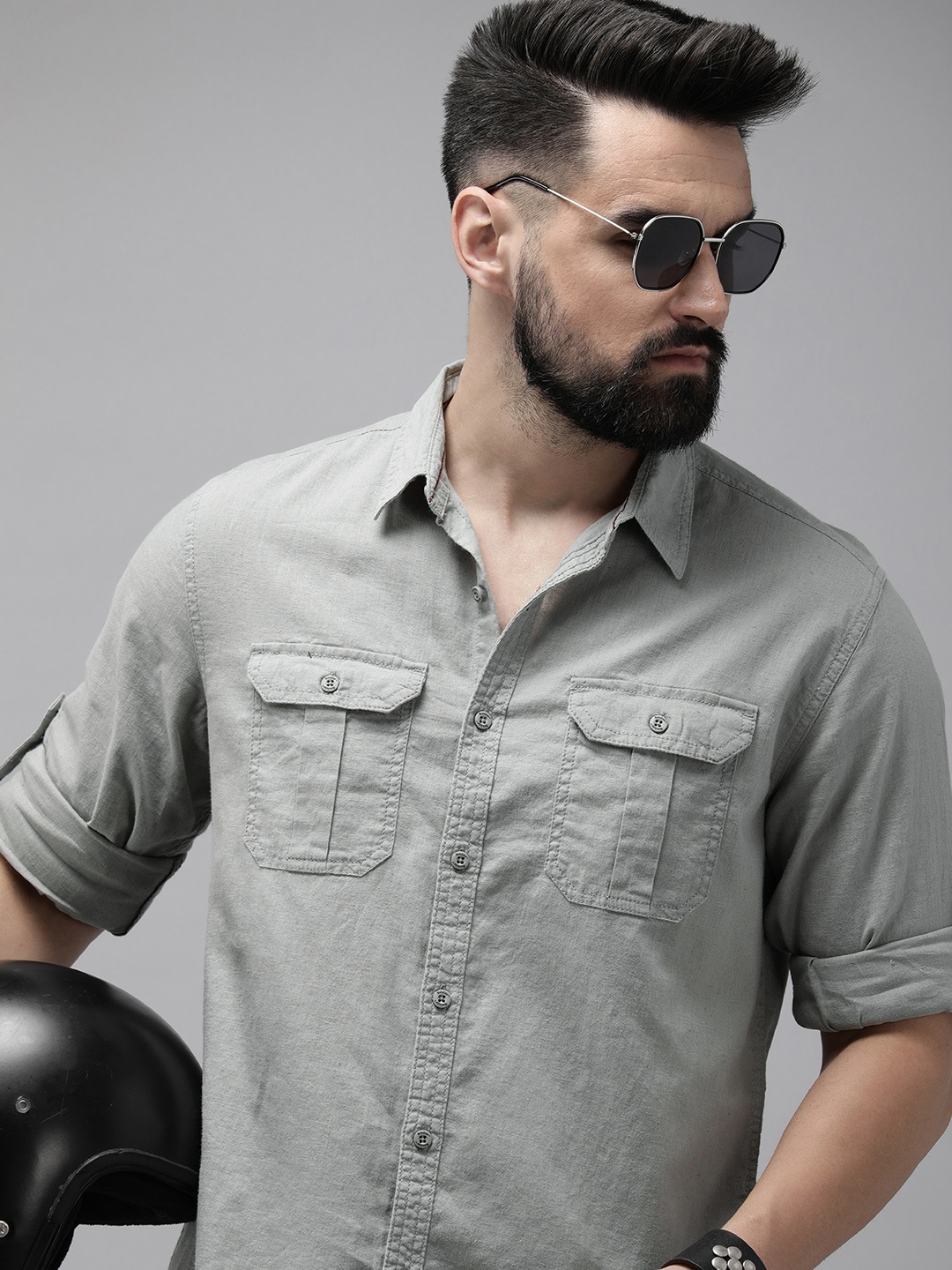 

The Roadster Life Co. Solid Linen Cotton Casual Shirt, Grey