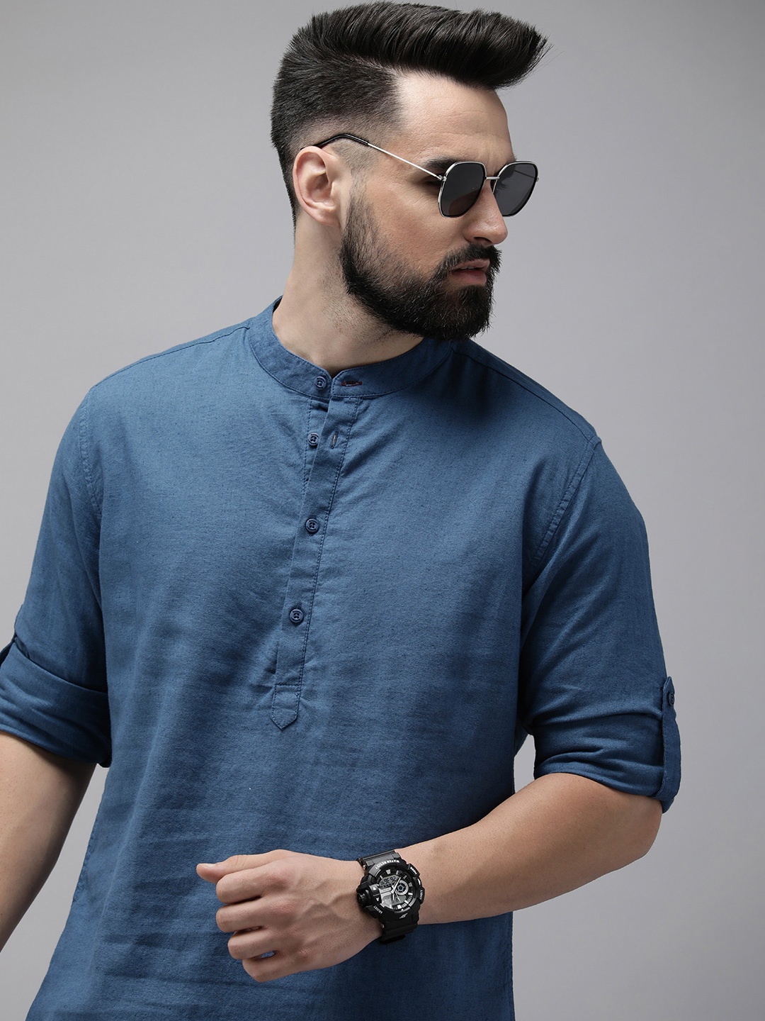 

The Roadster Life Co. Linen Cotton Casual Shirt, Blue