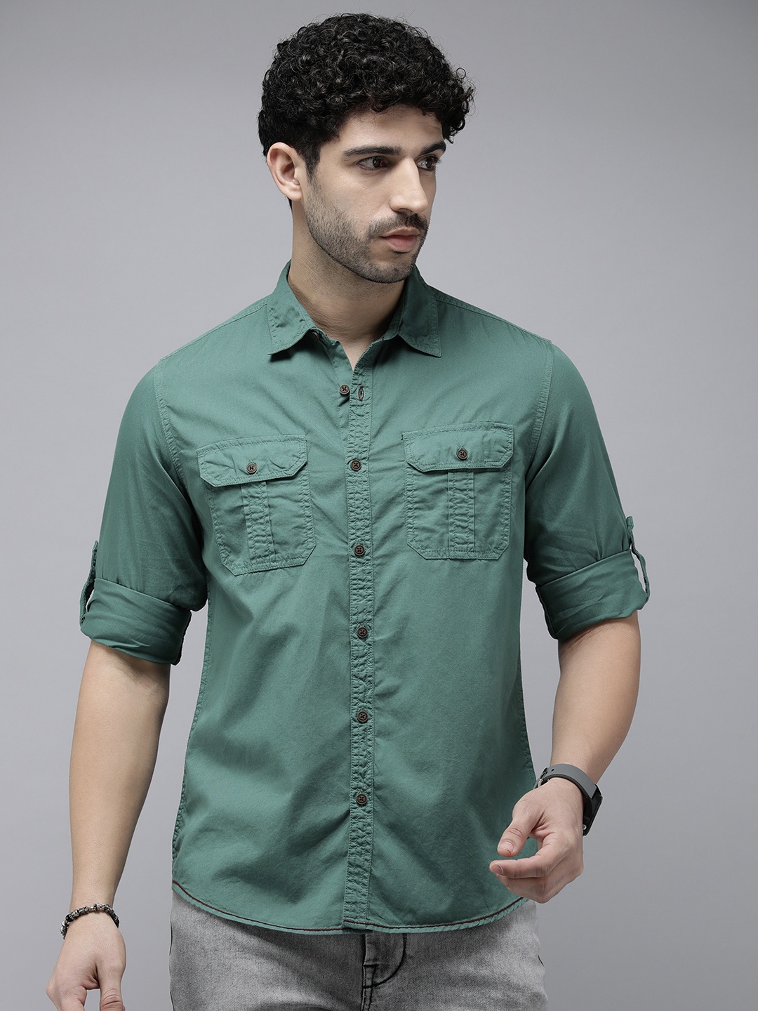 

The Roadster Life Co. Pure Cotton Casual Shirt, Green