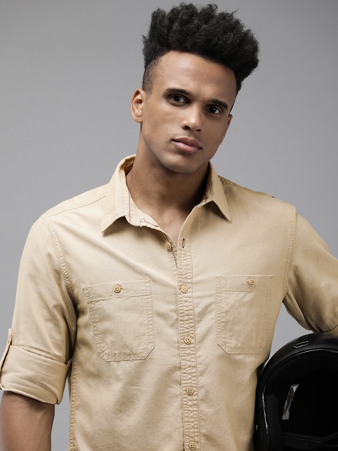 

The Roadster Lifestyle Co. Men Pure Cotton Opaque Casual Shirt, Beige