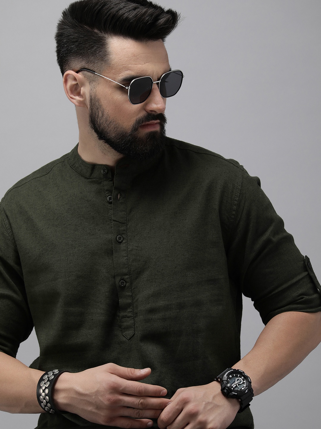 

The Roadster Life Co. Linen Cotton Casual Shirt, Olive