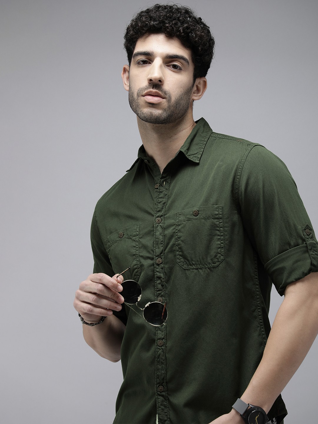 

The Roadster Life Co. Pure Cotton Casual Shirt, Olive