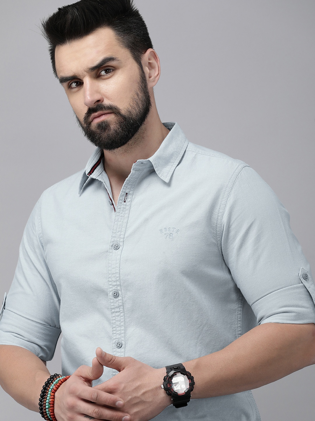 

The Roadster Lifestyle Co. Men Pure Cotton Solid Spread Collar Casual Shirt, Blue