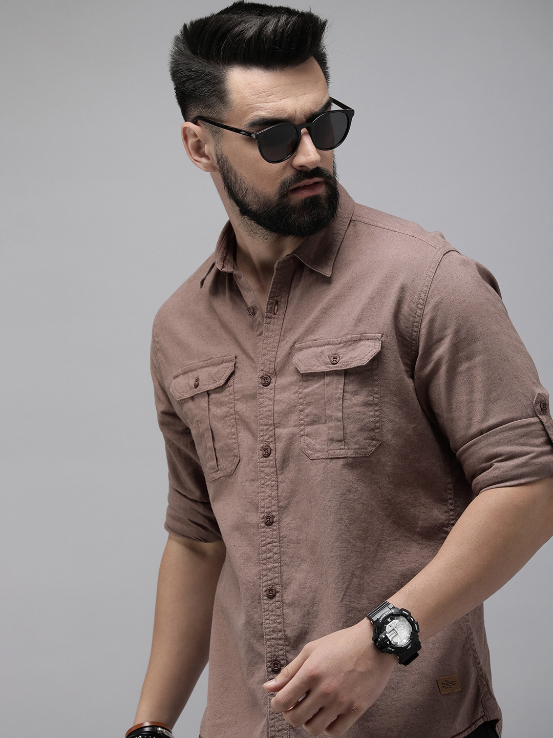 

The Roadster Life Co. Solid Cotton Linen Casual Shirt, Mauve
