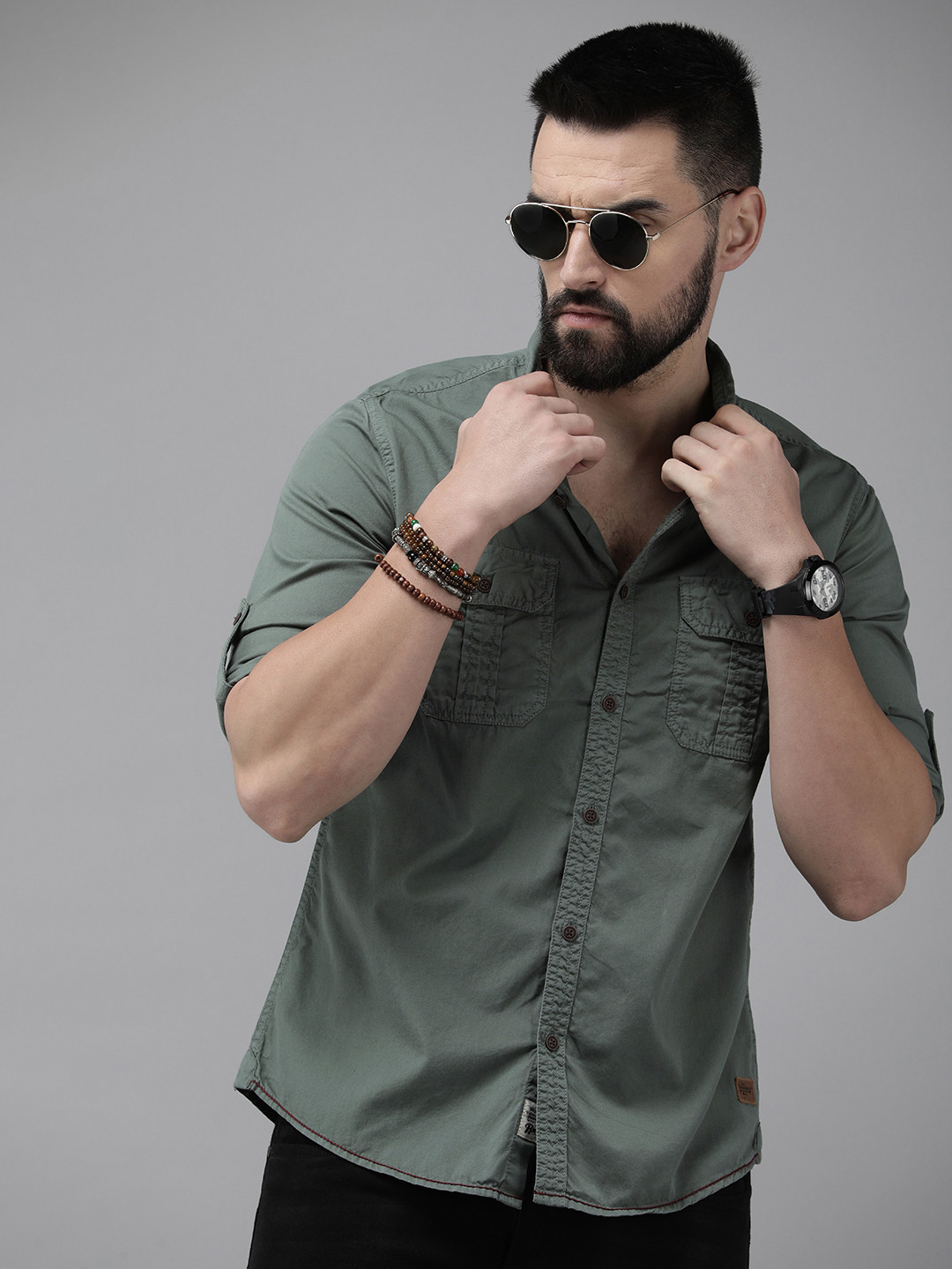 

The Roadster Life Co. Spread Collar Pure Cotton Casual Shirt, Olive
