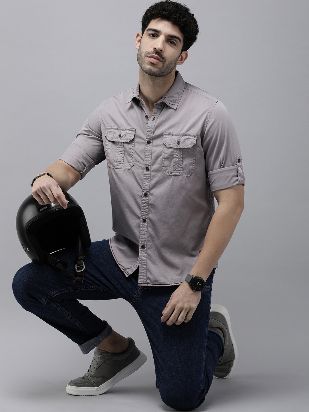 

The Roadster Life Co. Pure Cotton Casual Shirt, Grey