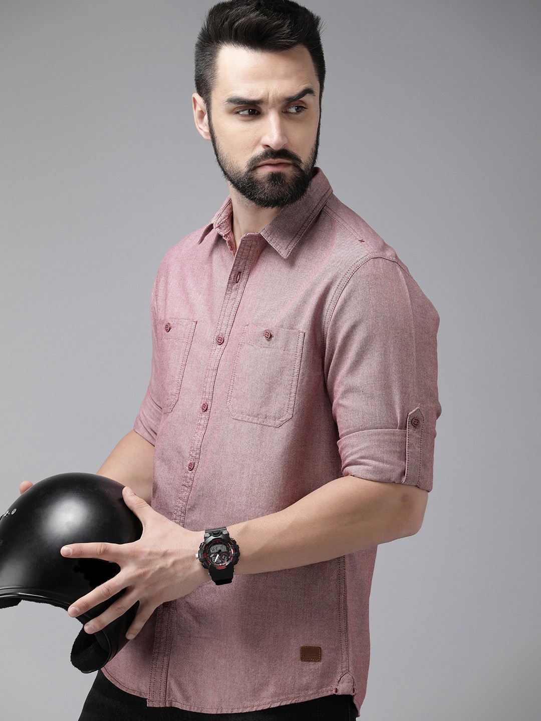 

The Roadster Lifestyle Co. Men Pure Cotton Solid Spread Collar Casual Shirt, Mauve