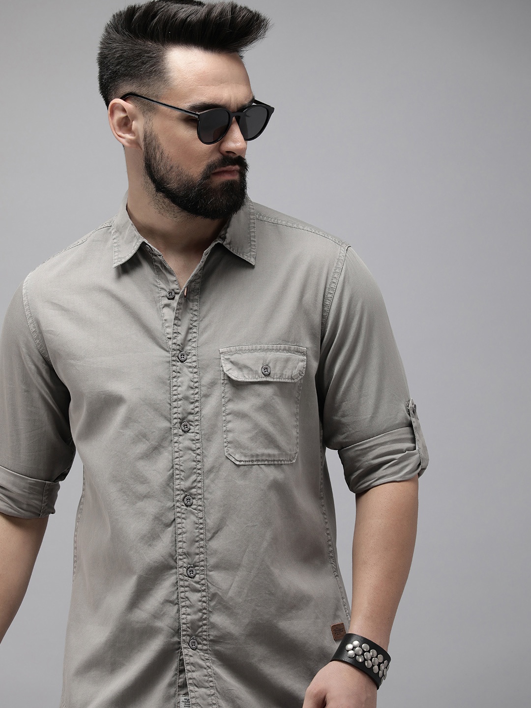 

The Roadster Life Co. Solid Pure Cotton Casual Shirt, Grey