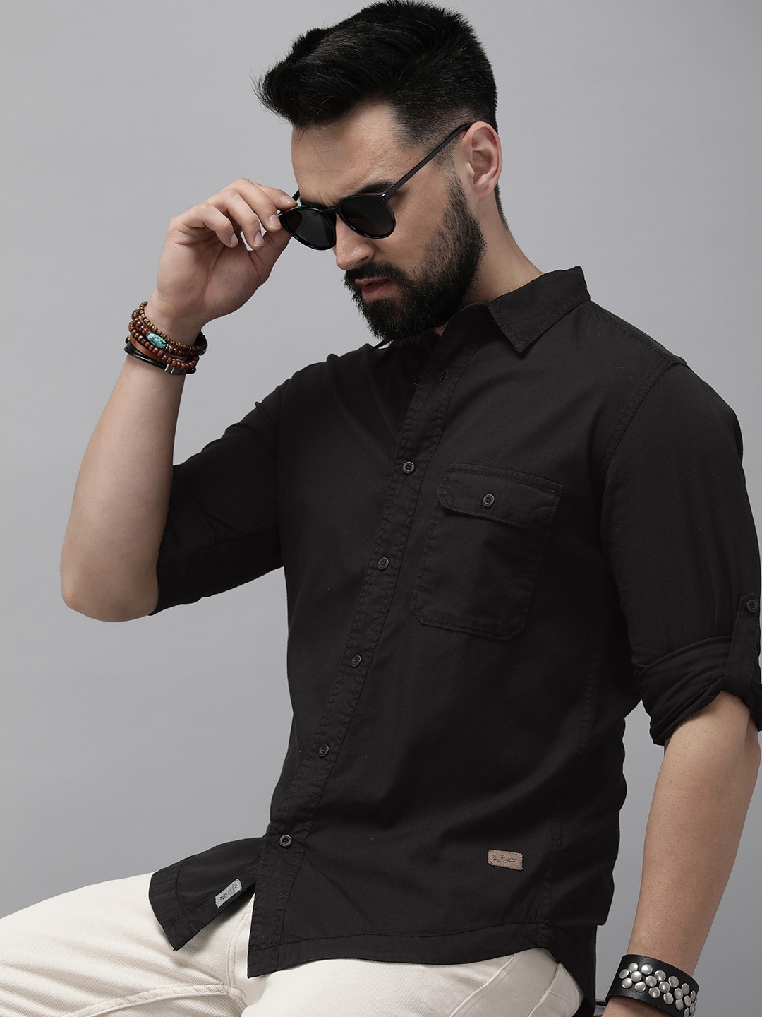 

The Roadster Life Co. Solid Pure Cotton Casual Shirt, Black