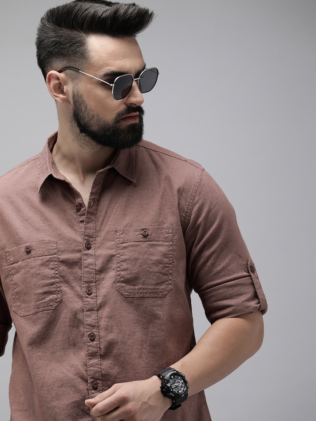 

The Roadster Life Co. Solid Cotton Linen Casual Shirt, Mauve