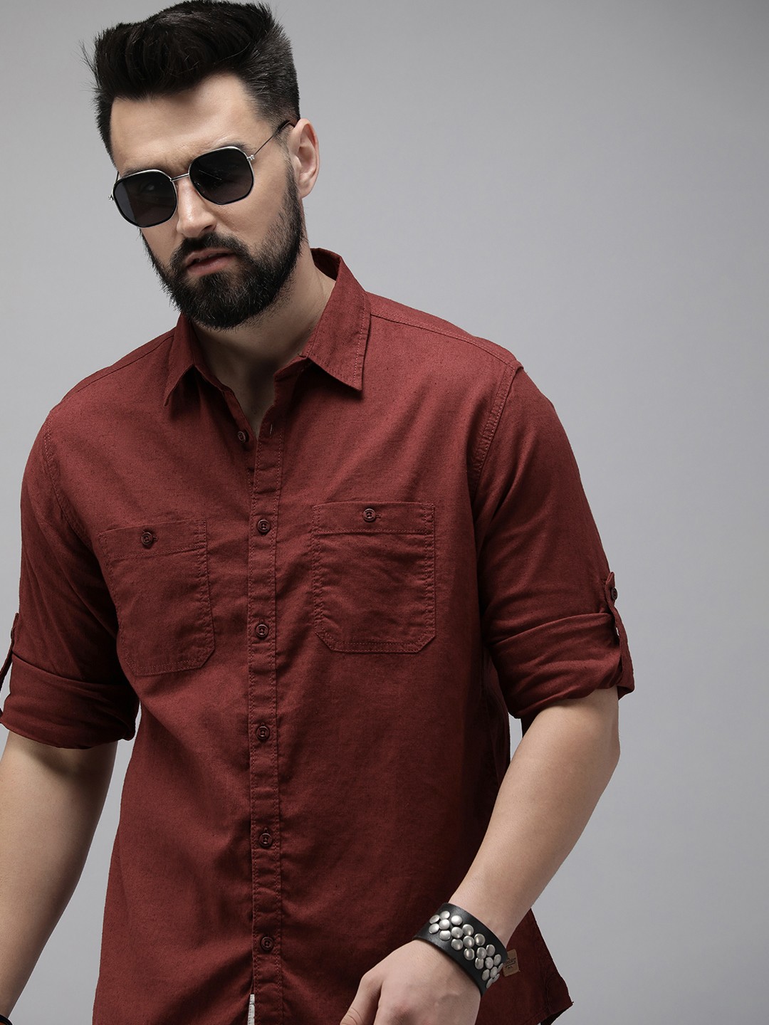 

The Roadster Life Co. Linen Cotton Casual Shirt, Maroon