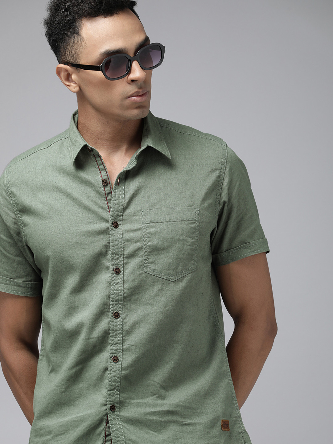 

The Roadster Life Co. Solid Cotton Linen Casual Shirt, Olive