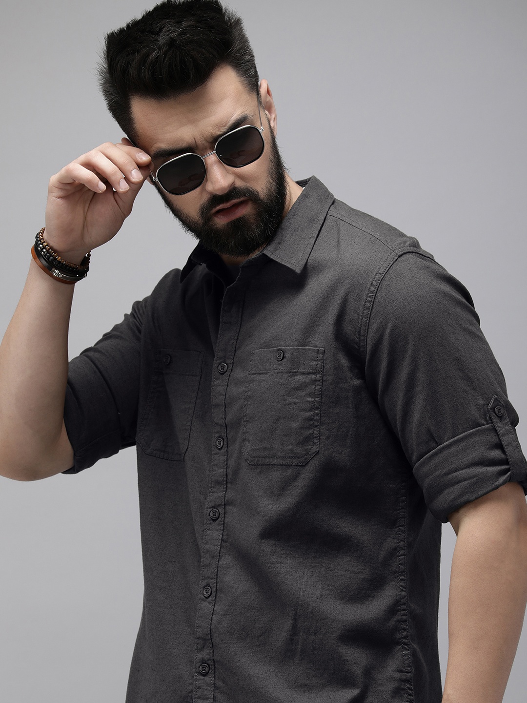 

The Roadster Lifestyle Co. Solid Casual Shirt, Charcoal