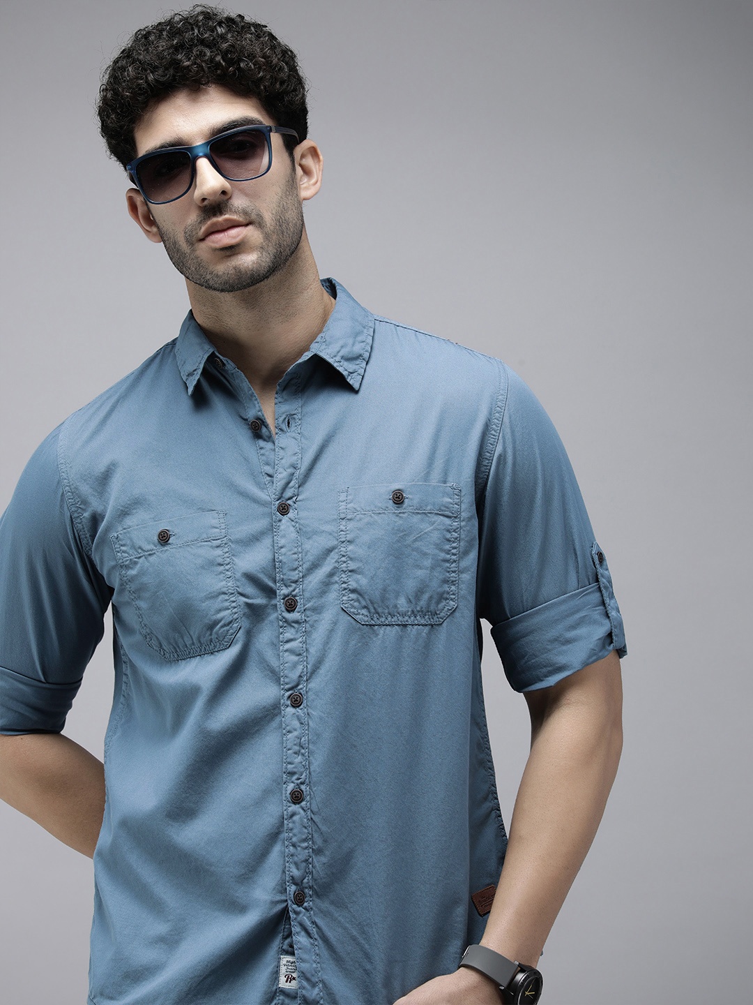 

The Roadster Life Co. Pure Cotton Casual Shirt, Blue