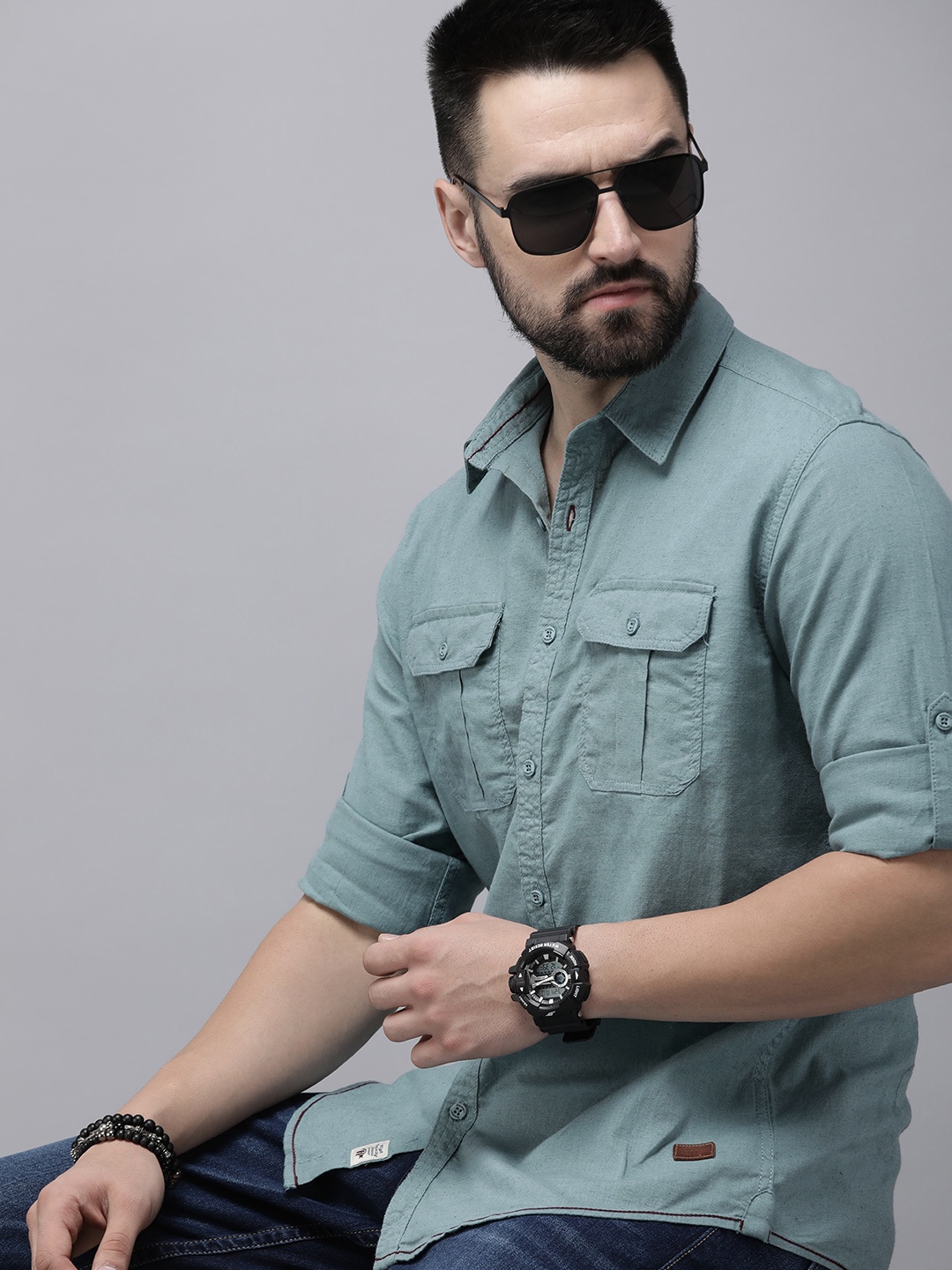 

The Roadster Life Co. Solid Linen Cotton Casual Shirt, Green