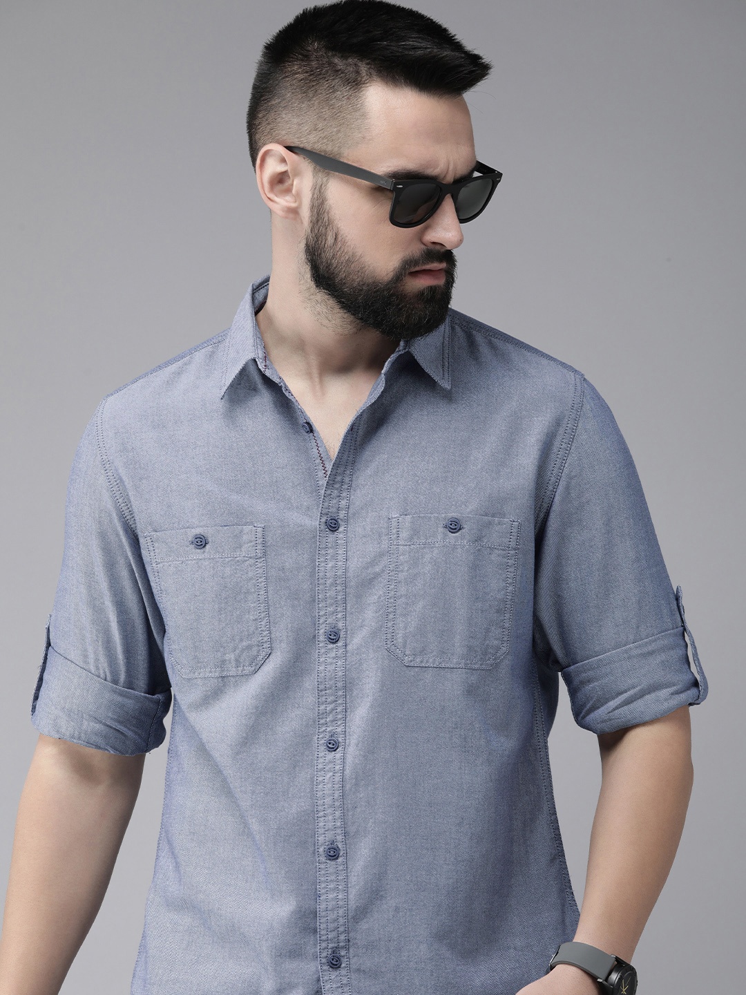 

The Roadster Life Co. Pure Cotton Casual Shirt, Blue