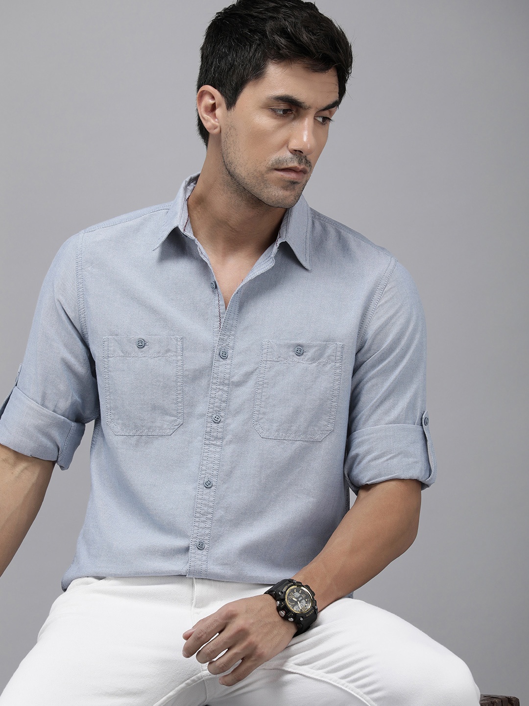 

The Roadster Life Co. Solid Pure Cotton Casual Shirt, Blue