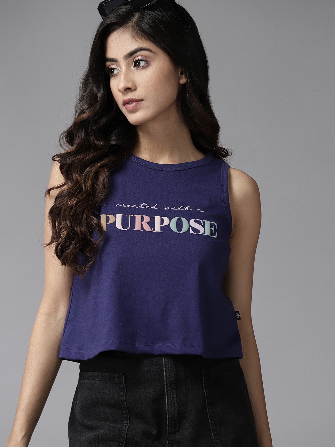

The Roadster Lifestyle Co. Typography Print Boxy Tank Top, Navy blue
