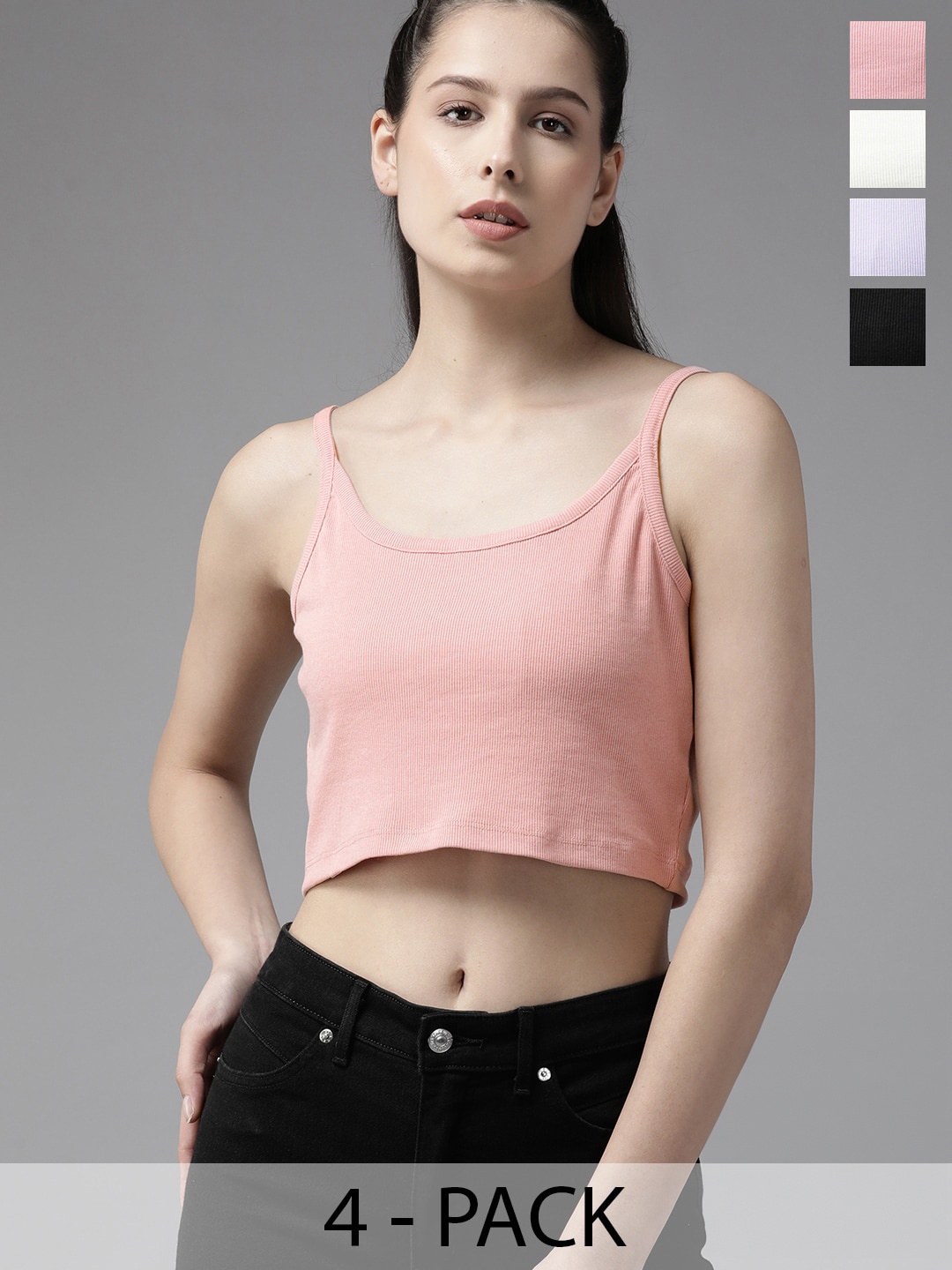 

The Roadster Lifestyle Co. Pack Of 4 Ribbed Crop Tops, Peach