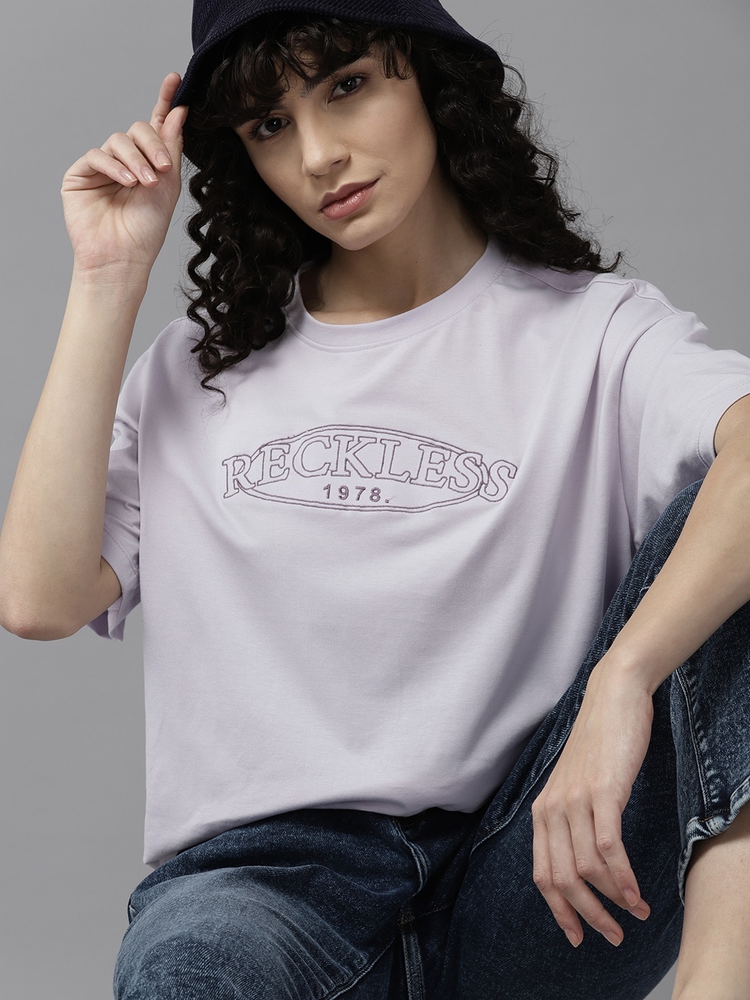 

The Roadster Lifestyle Co. Drop-Shoulder Sleeves Boxy T-shirt, Lavender