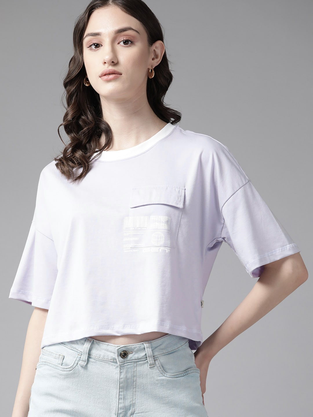 

The Roadster Lifestyle Co. Pocket Detail Boxy Crop T-shirt, Lavender