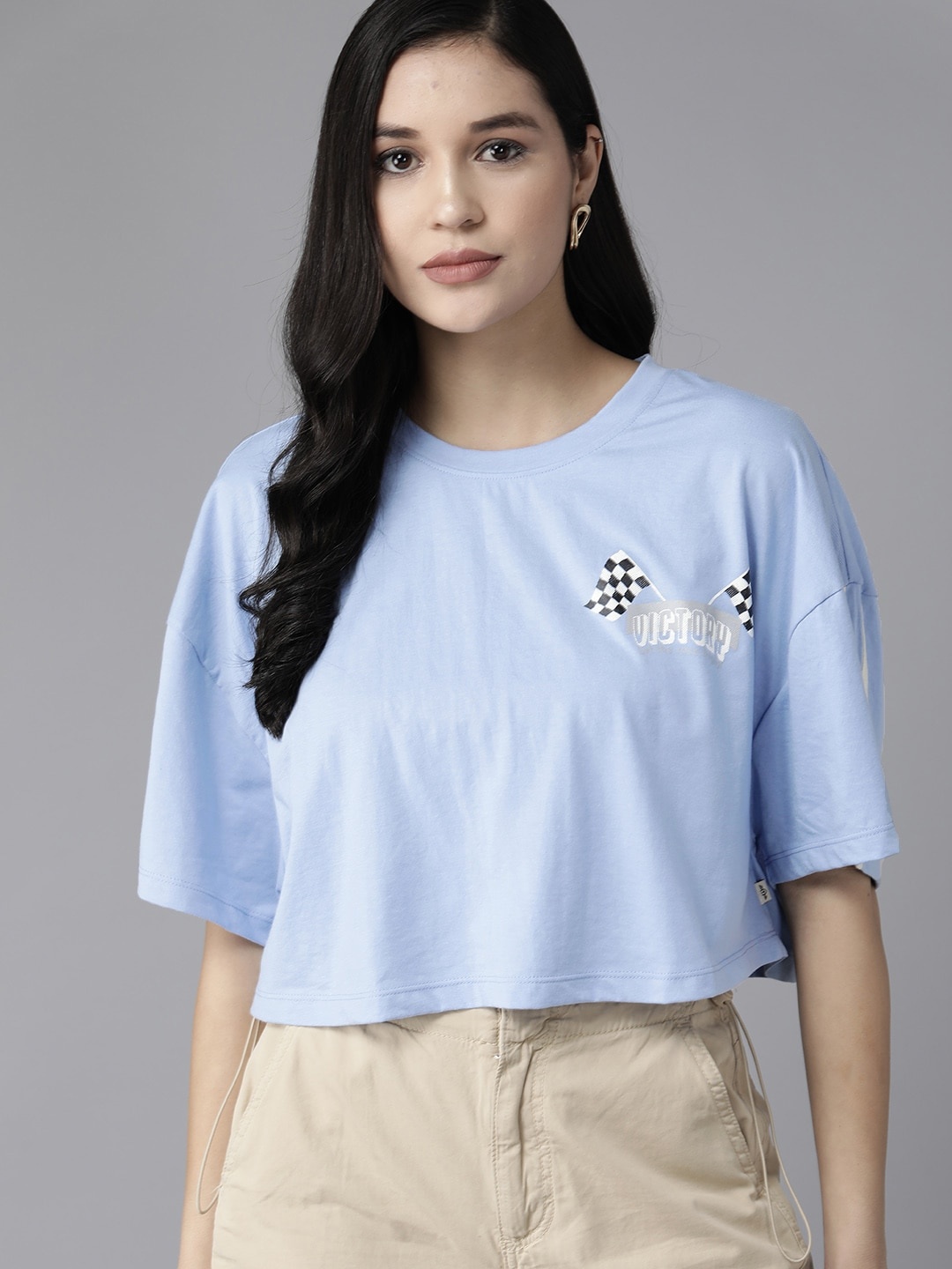 

The Roadster Lifestyle Co. Drop-Shoulder Sleeves Boxy T-shirt, Blue