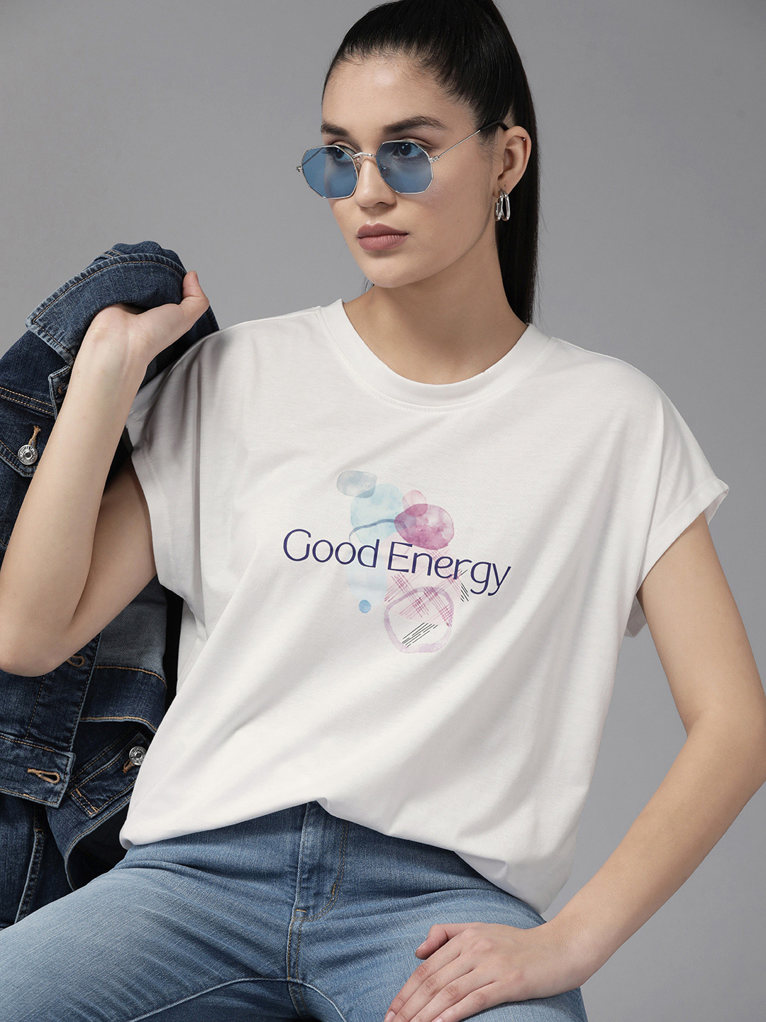 

Roadster Women Typography Printed Extended Sleeves T-shirt, White