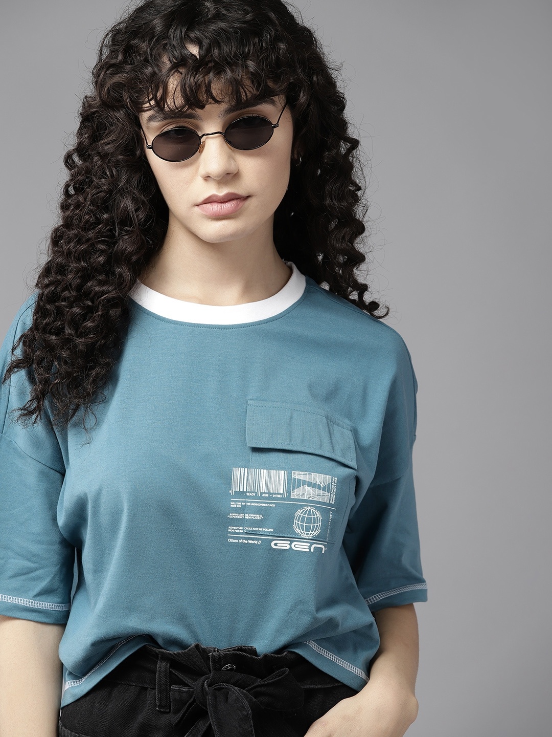 

The Roadster Lifestyle Co. Drop-Shoulder Sleeves Boxy T-shirt, Teal