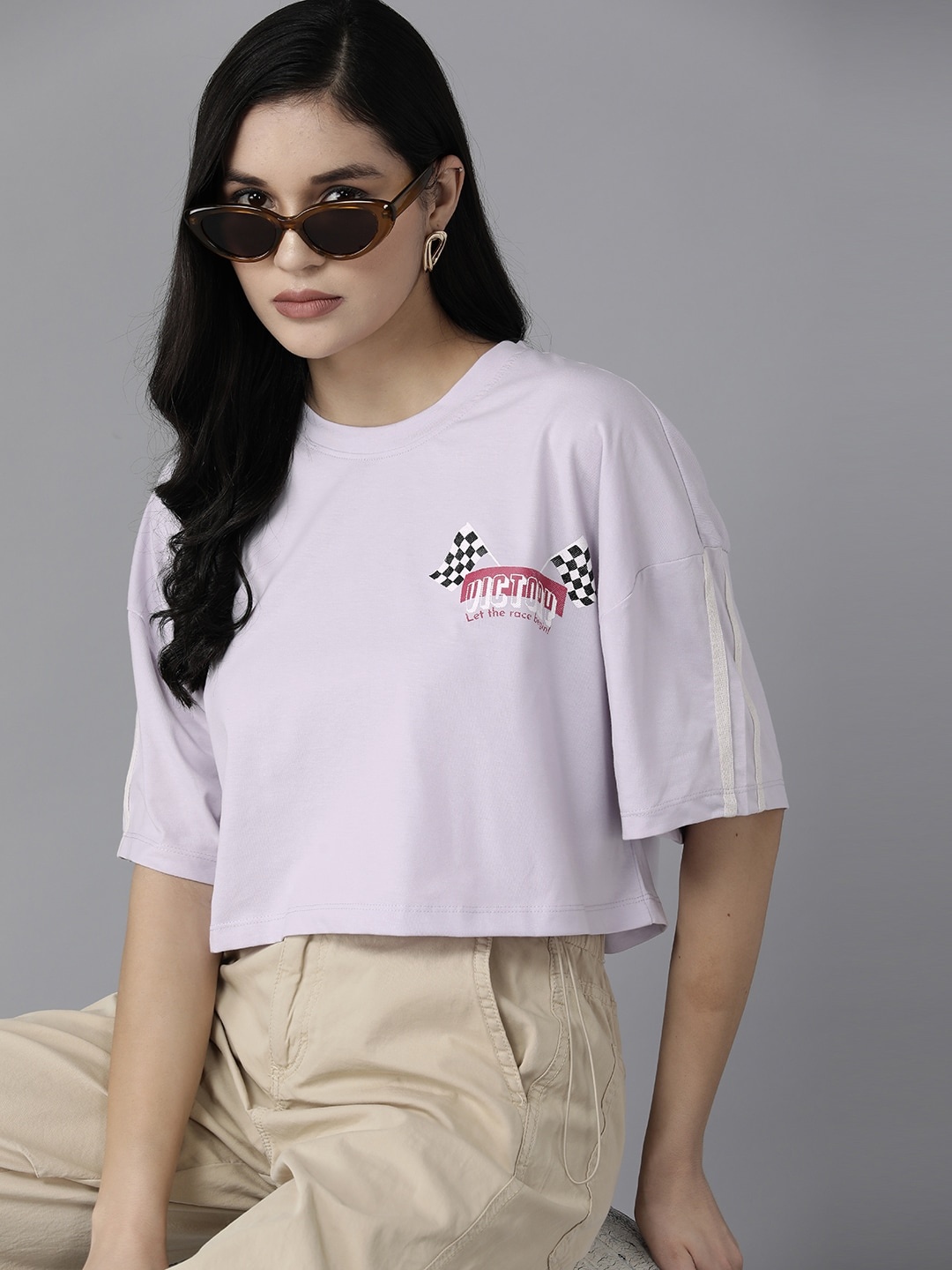 

The Roadster Lifestyle Co. Drop-Shoulder Sleeves Boxy T-shirt, Lavender