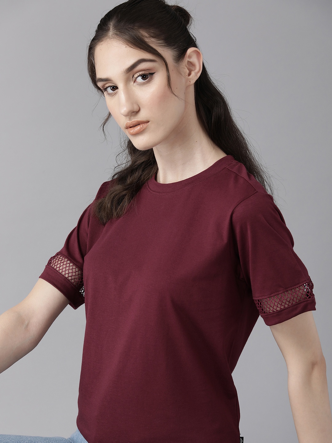 

The Roadster Lifestyle Co. Solid Lace-Insert T-shirt, Burgundy